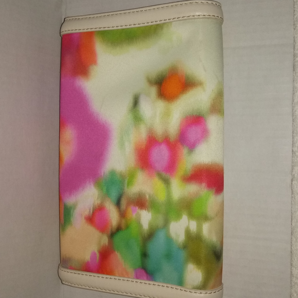 KATE SPADE MULTI COLOR SATIN CLUTCH WITH LEATHER TRIM - Picture 11 of 13